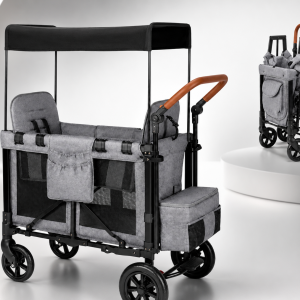 Carro Vagón Plegable Infantil 2 en 1 con Toldo y Asientos Elevados
