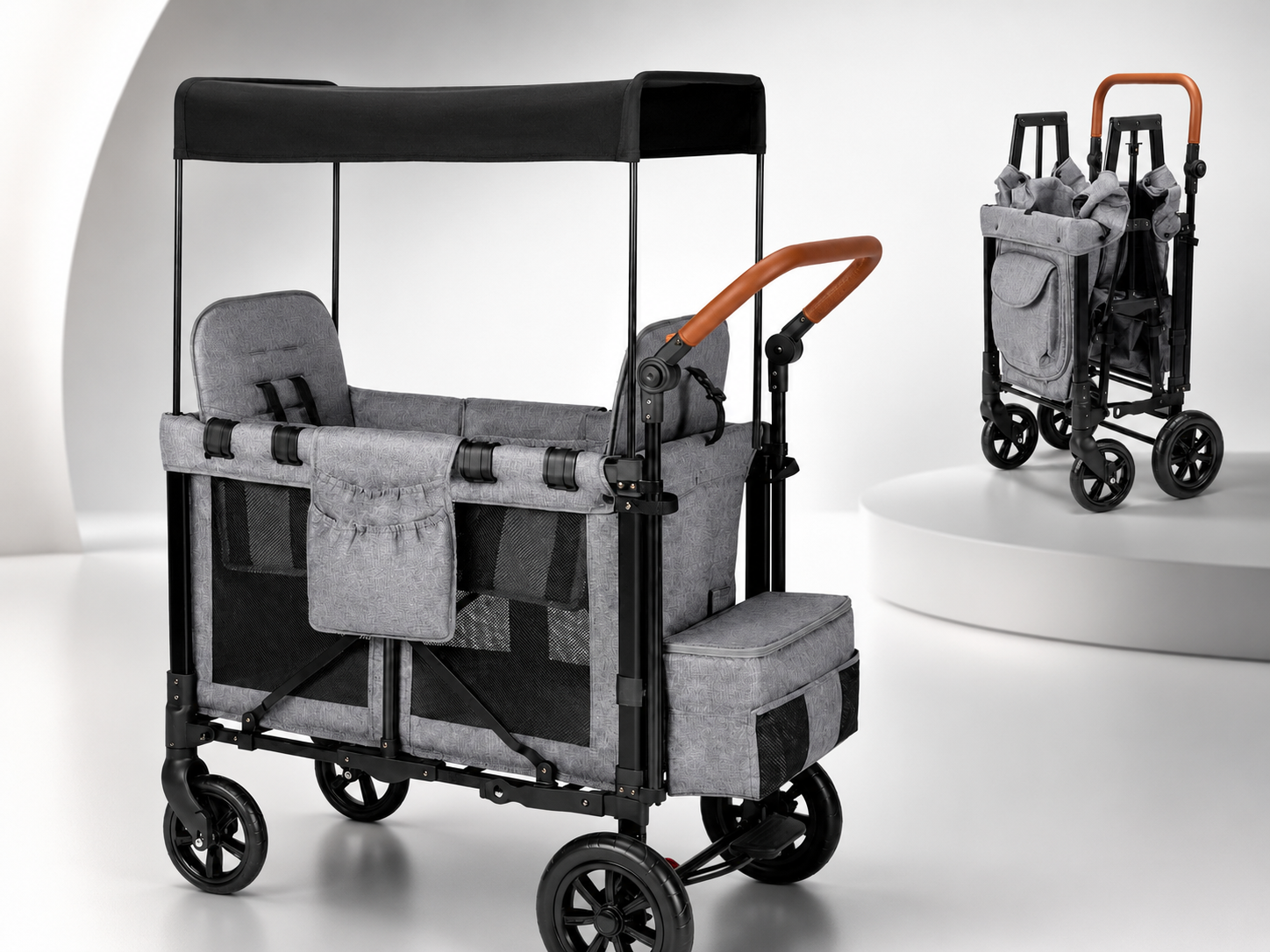 Carro Vagón Plegable Infantil 2 en 1 con Toldo y Asientos Elevados