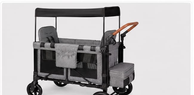 Carro Vagón Plegable Infantil 2 en 1 con Toldo y Asientos Elevados - Imagen 5