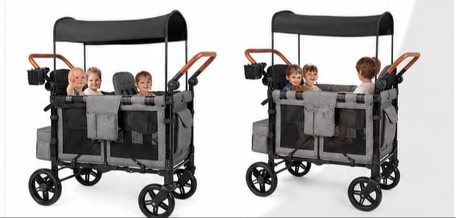 Carro Vagón Plegable Infantil 2 en 1 con Toldo y Asientos Elevados - Imagen 2