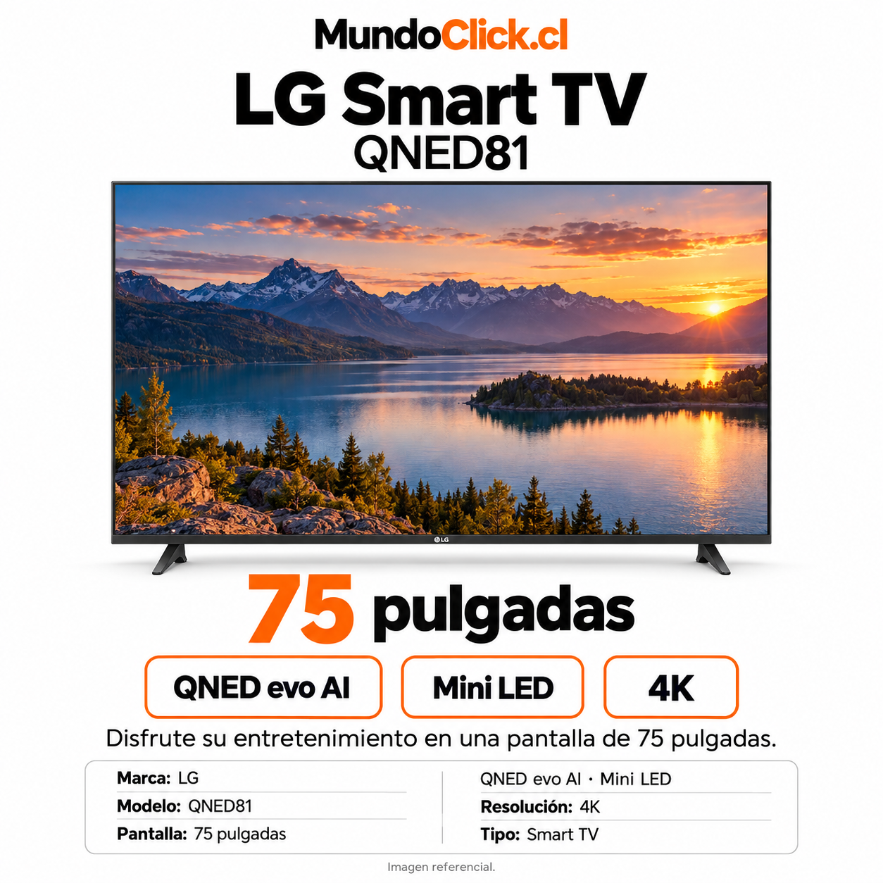 Televisor LG Smart TV 75″ QNED evo AI Mini LED 4K QNED81 — 2026