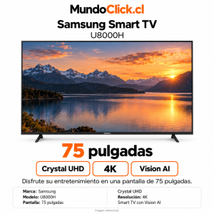 Samsung Smart TV 75″ Crystal UHD 4K Vision AI — U8000H